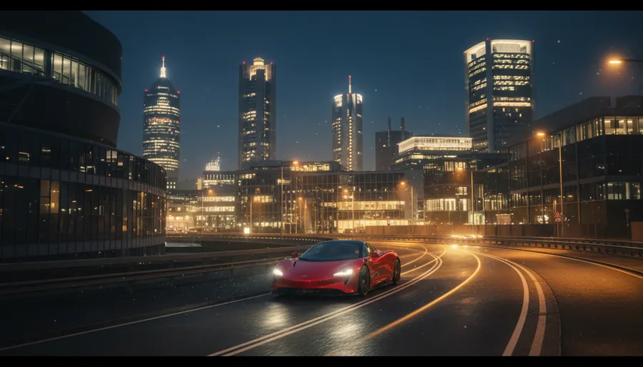 Stuttgart bei Nacht mit Sportwagen